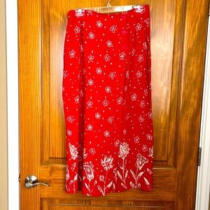 Mid length petite red shirt.  Nice for Christmas luncheon